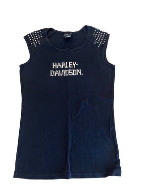 Harley Davidson Y2K Black Sleeveless Studded Tank Top Women's Size L